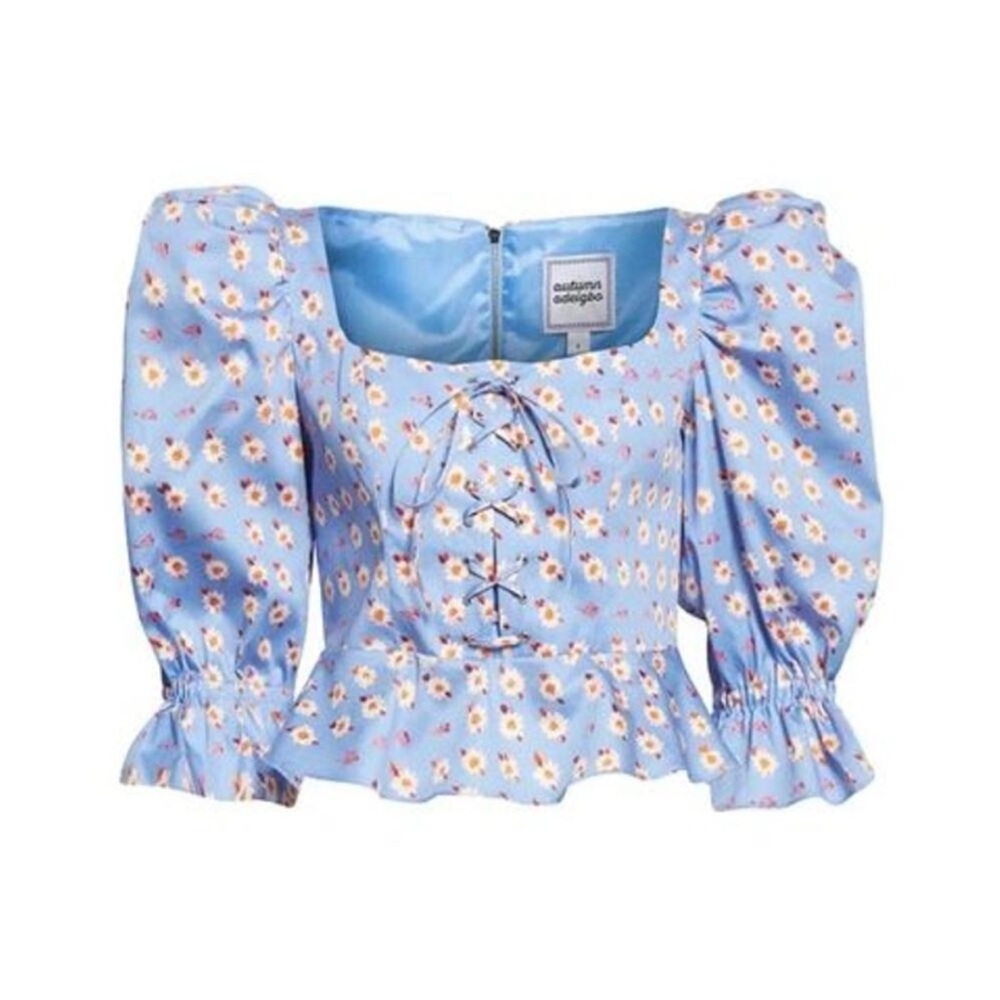 Autumn Adiegbo Mallory Puff Shoulder Top Blue